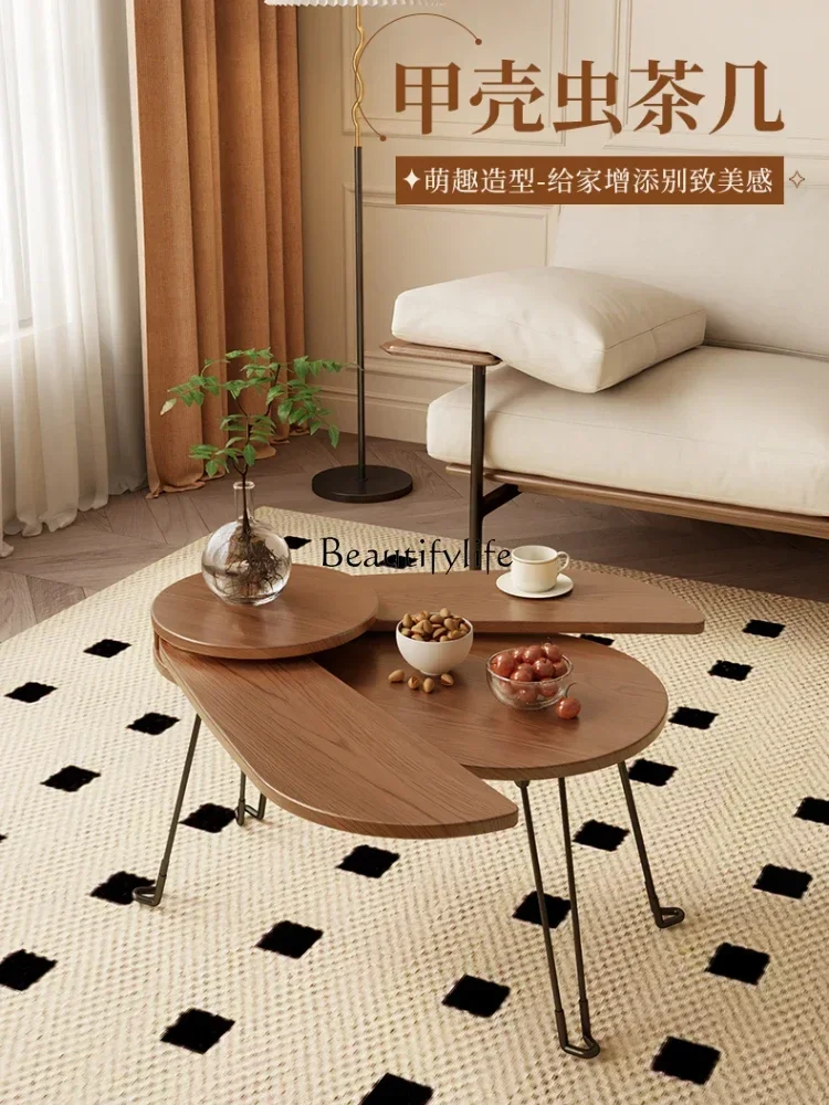 

yj32 Solid wood coffee foldable creative beetle special-shaped balcony coffee table low