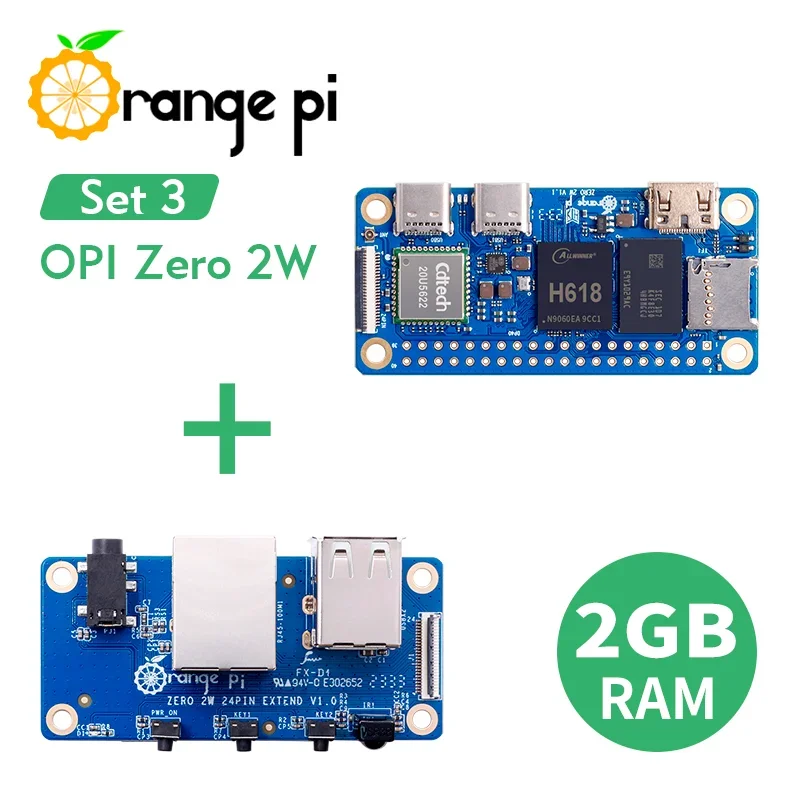 Orange Pi Zero 2W 2G+Expansion Board,DDR4 Allwinner H618 Mini PC Board