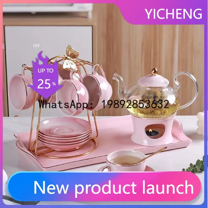 

Floral teapot candle warmer fruit tea set glass teapot ceramic afternoon tea cup