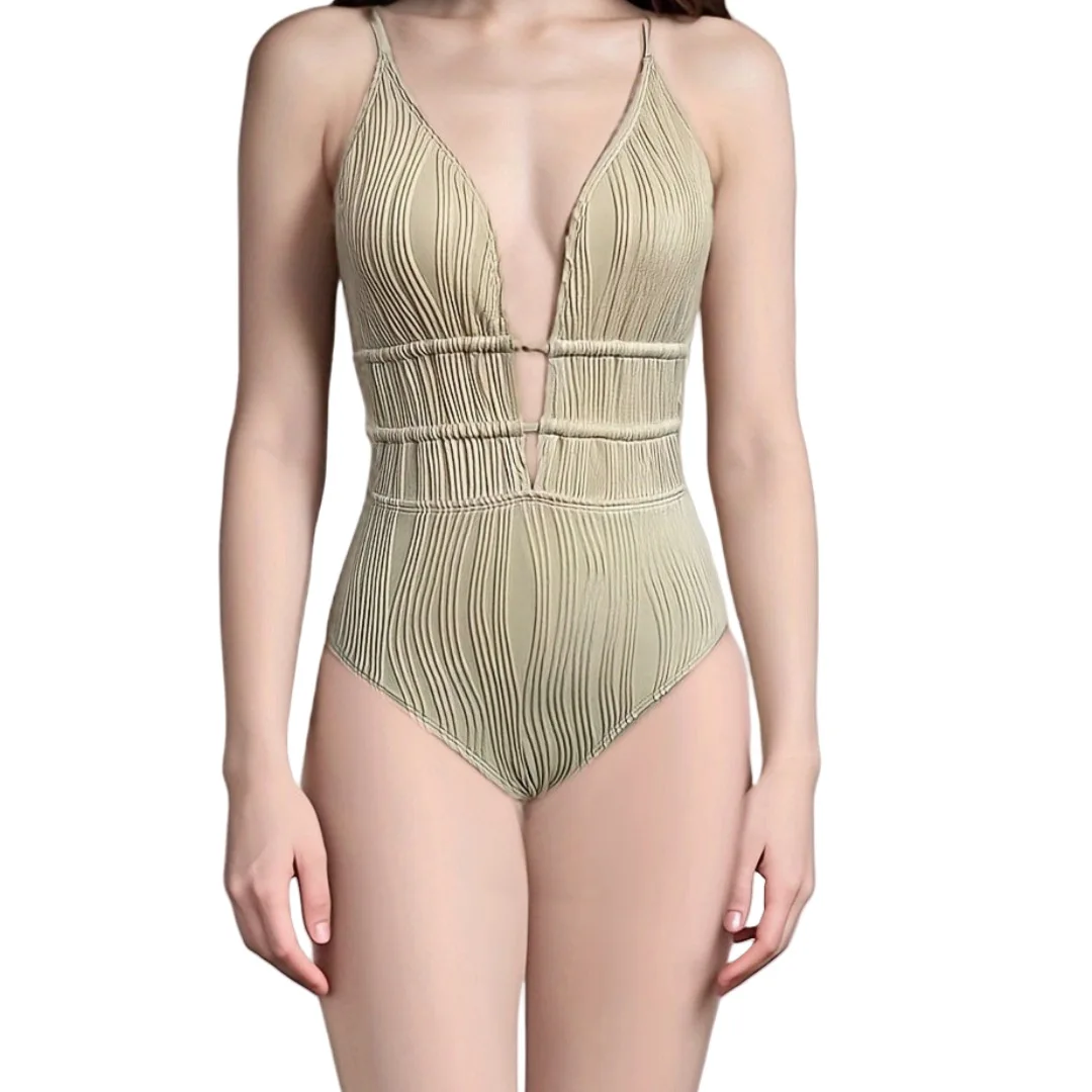 Maillot de bain une pièce pour femmes, nouveau Style européen et américain, couleur unie, dos nu, décolleté en v profond, 2025