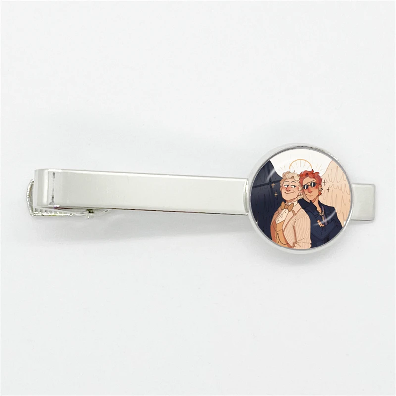 Best Friends Good Omens Tie Clips Round Glass Crowley Angel Tie Clips Gift Shirt Suit Fashion Jewelry Accessories