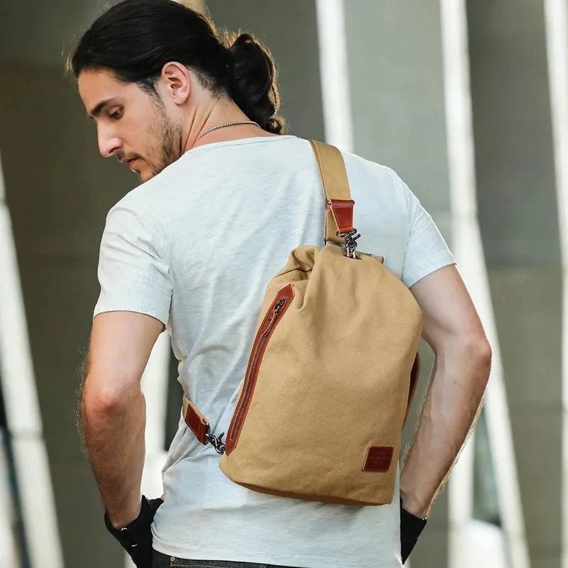 Jamhoo Men's Chest Bag High Quality Canvas Sling Crossbody Backpack Large Capacity Shoulder Bag Travel Phone Bags Mochila Bolas