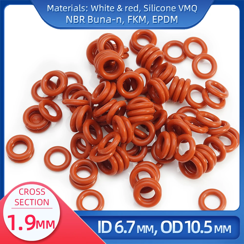 

O Ring CS 1.9mm ID 6.7 mm OD 10.5 mm Material With Silicone VMQ NBR FKM EPDM ORing Seal Gaske1