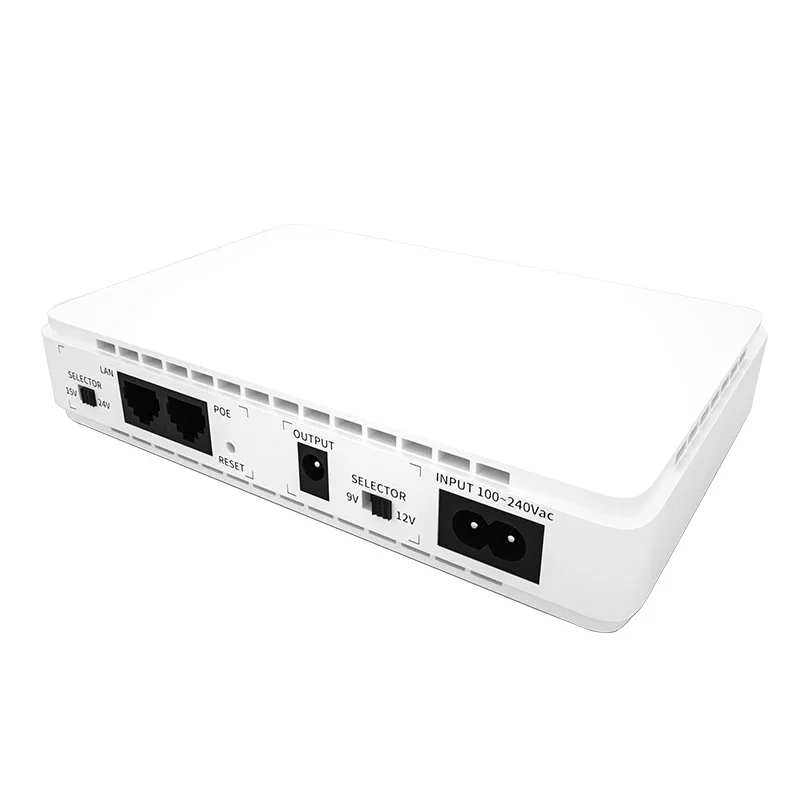 

SKE Mini On-Line UPS 100V-240VAC Input 9V DC Output Single Phase Lithium Battery for Networking USB 5V and POE 15V 24V