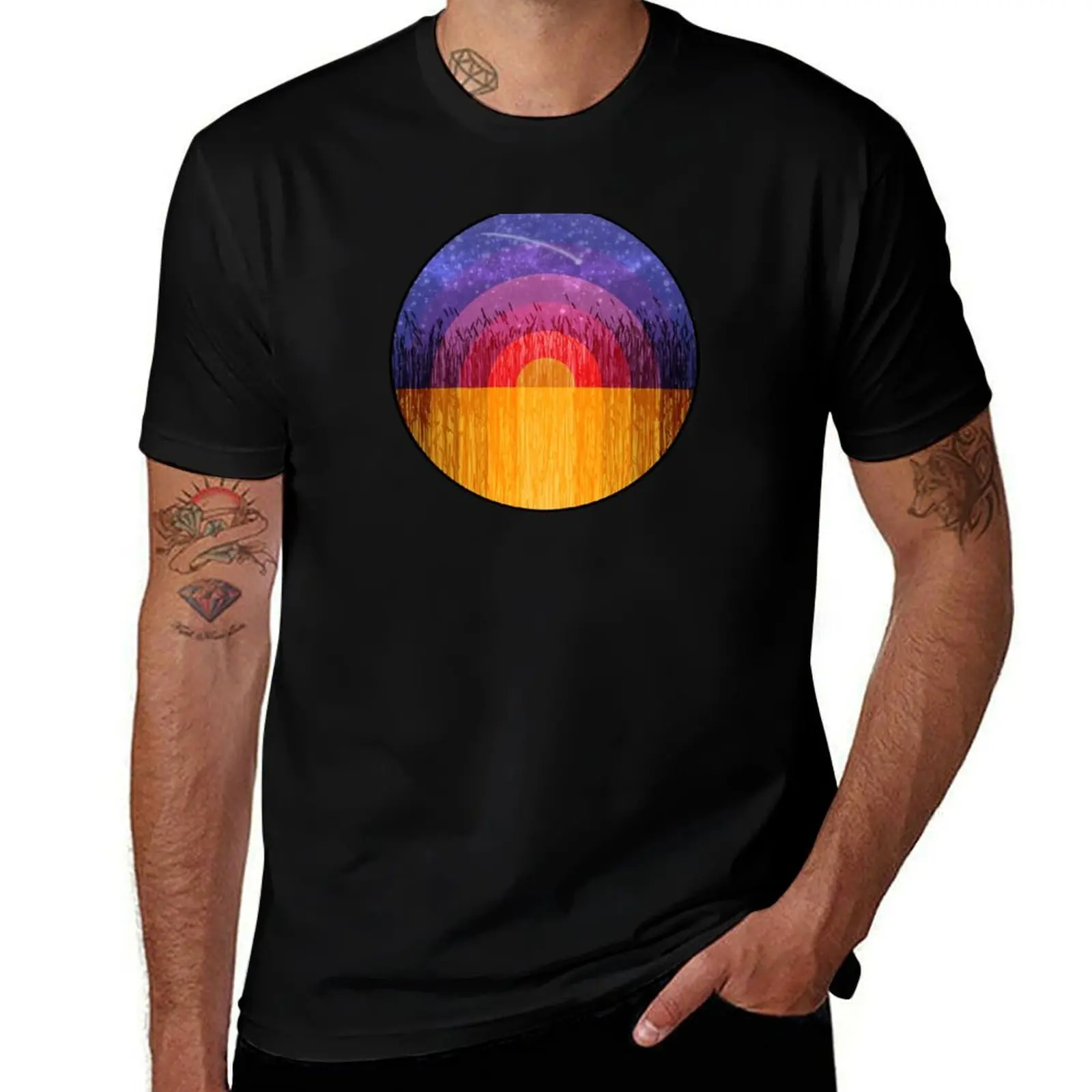 Vintage and Retro Inspired Canadian Prairie Sunset Graphic Design T-Shirt Retro Graphic Print T-Shirt
