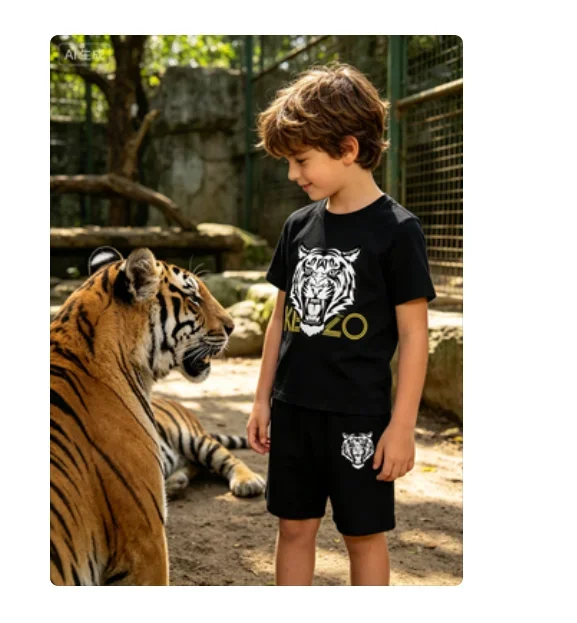 

Kids T-shirt Boys Girls Toddlers 3-12Y Fashion Cute Tiger Print Brand Clothing Short Sleeve+Shorts 2P Outdoor Leisure Sports Set