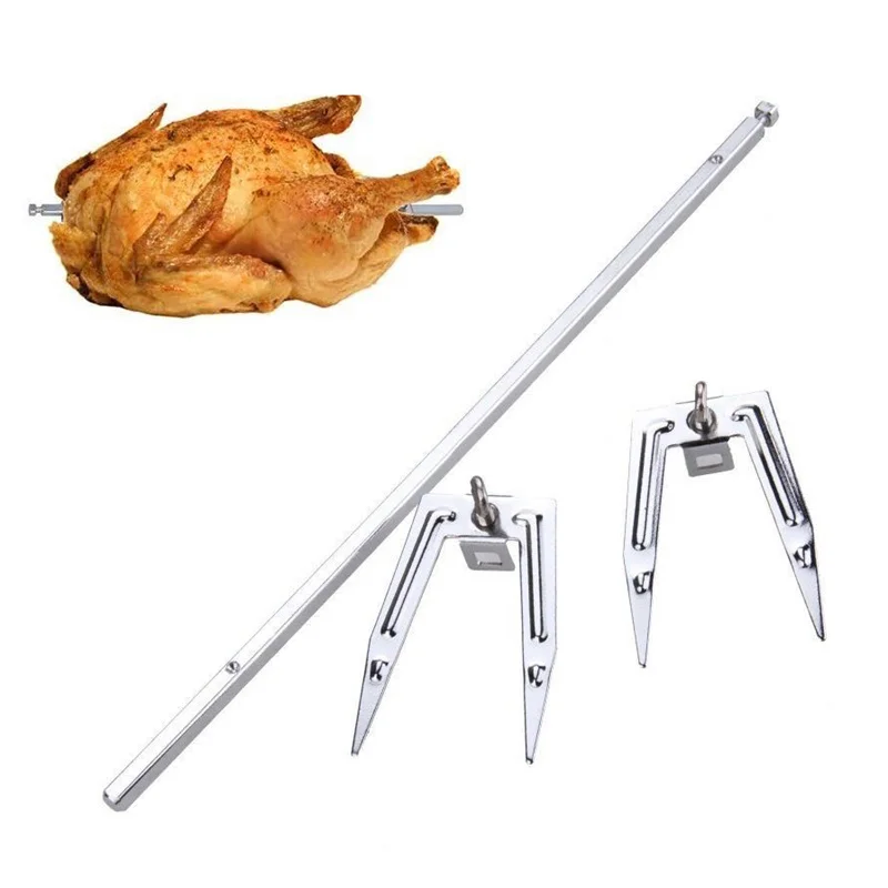 Stainless Steel Air Fryer Fork Roast Chicken Skewer Fish Meat Grilled Rack Rotation Roaster Forks BBQ Tools Oven Accessories view 4