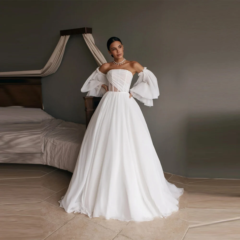 

Off The Shoulder Women Wedding Dresses Sexy Long Sleeves A-Line Bridal Gowns Mopping Length Banquet Robes De Mariée Customized