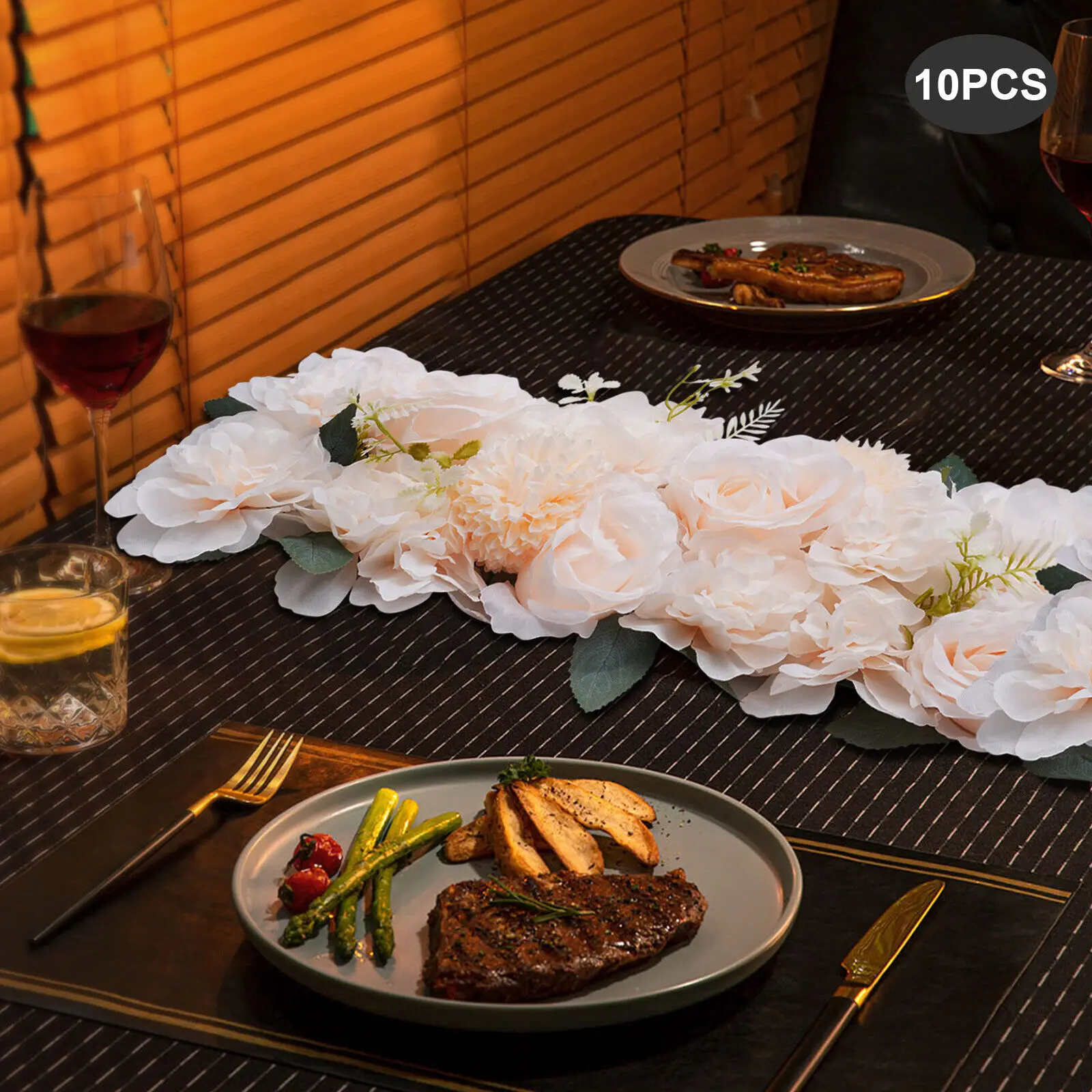 

10Pcs Dining Table Flower Centerpiece Champagne Silk Rose for Wedding 52*28cm