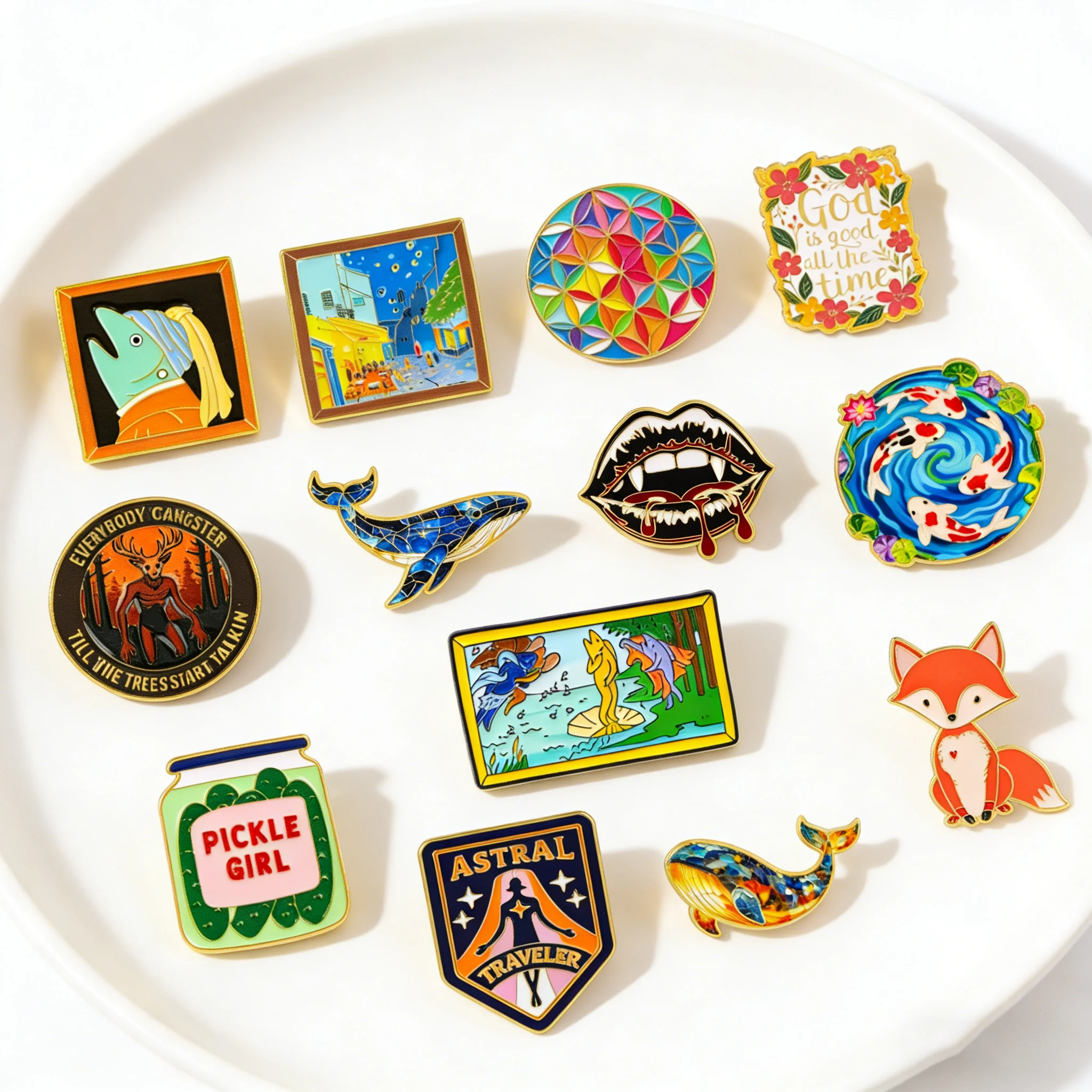 Cute Whale Enamel Pin Cartoon Fox Badges on Backpack Art oil painting Brooches Hat Lapel Pins Cosplay Accessories Gifts