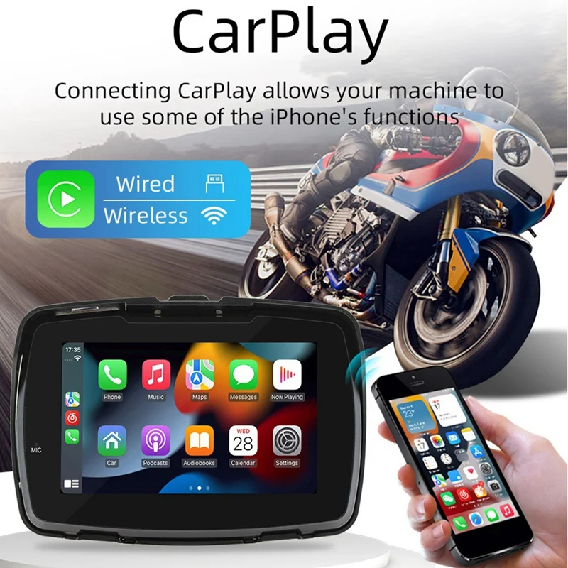 

Motorcycle GPS Navigation IP65 Waterproof Wireless Carplay Android Auto Display 5 Inch Bluetooth Portable Screen Durable