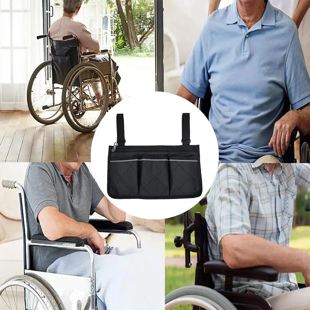 Wheelchair Bags Armrest Side Organizer Portable Pockets Storage Safety Reflective Multifunctional Waterproof Strips Supplie I1U3