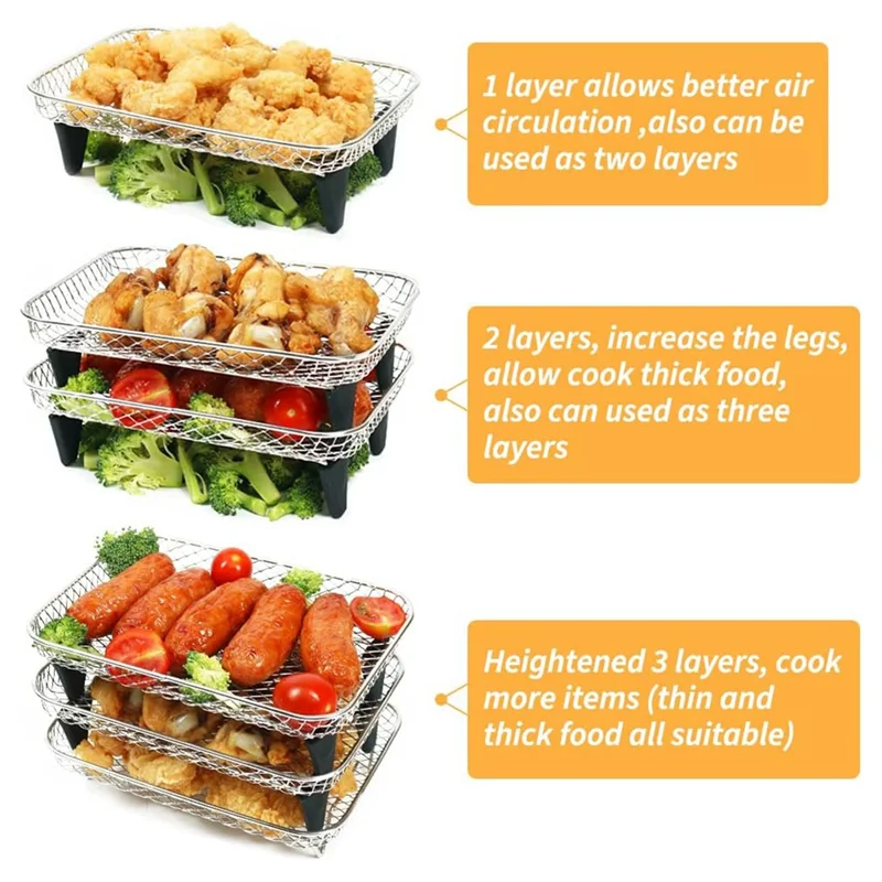 

B15C Air Fryer Rack for Ninja Dual Basket, 3 Layers, Stacking Bacon Racks, Air Fryer Accessories for Ninja DZ201, DZ401