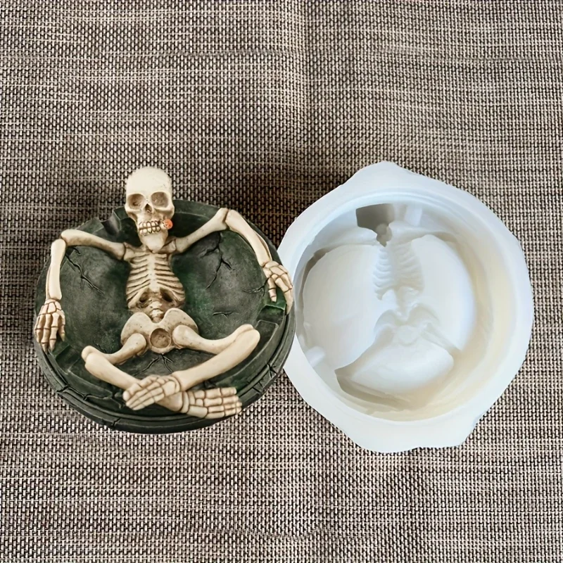 1 Stück Neue Halloween-Skelett-Aschenbecher-Silikonform zur Herstellung von Halloween-Aschenbecher-Dekorationen aus Harz, Gips, Zement, Polymer-Ton