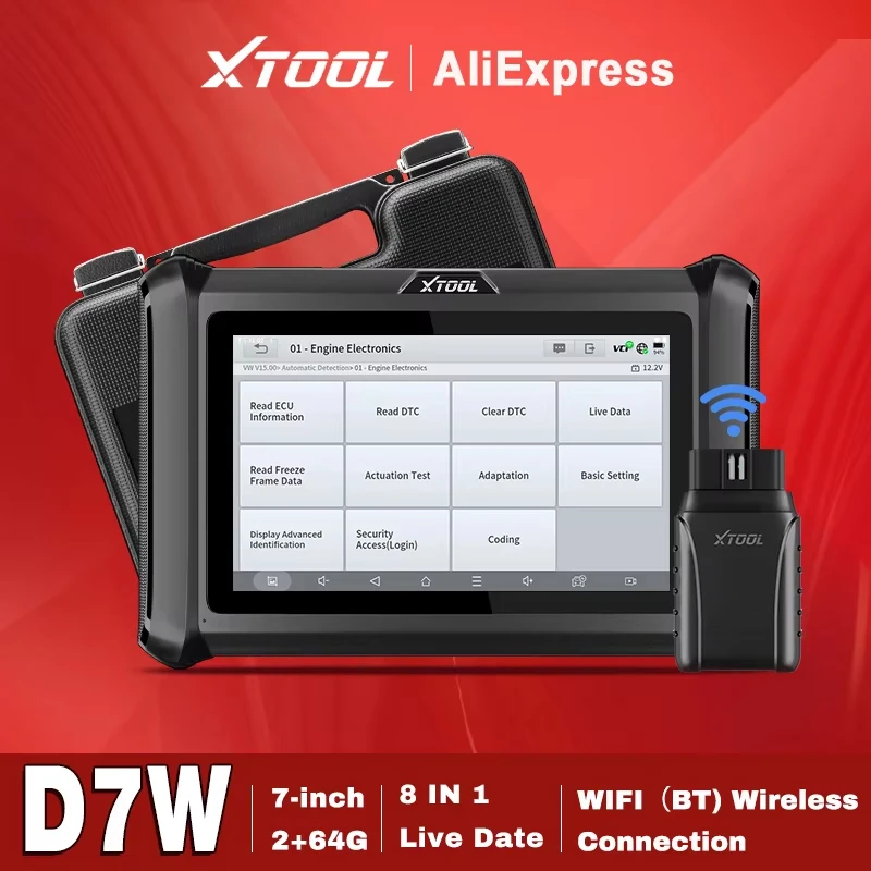 XTOOL D7W Automotive Scanner Bluetooth All systems Car Diagnostic Bi-directional Scan Tool 39+ Reset ECU Coding FCA OBD2 Scanner