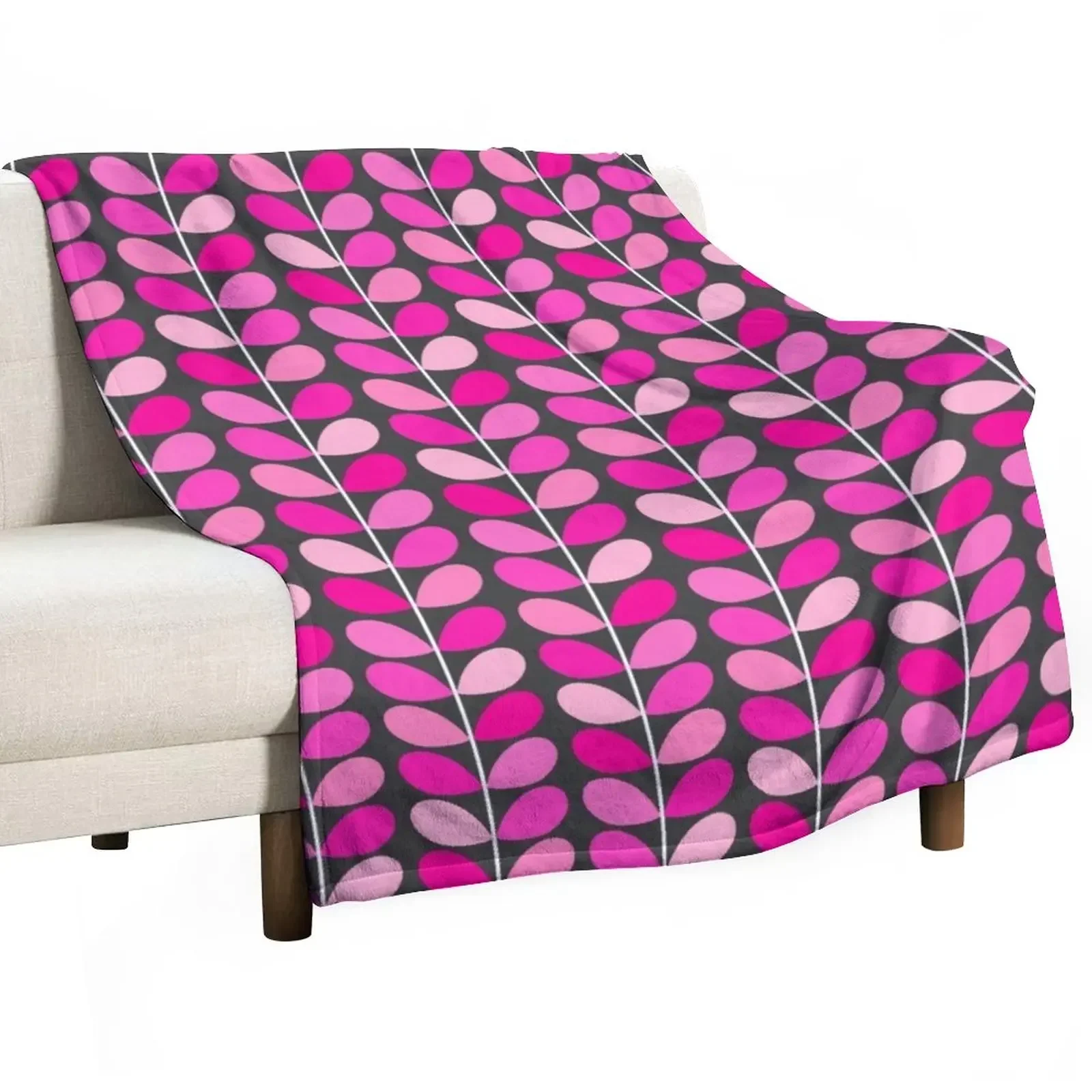 

Mid-Century Danish Leaves, Fuchsia Pink and Gray Throw Blanket wednesday Plaid on the sofa Blankets