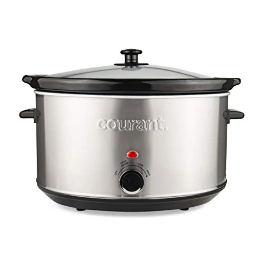 

Oval Slow Cooker Crock 8.5 Quart Dishwasher Safe Pot in Stainless Steel with Easy Options for Home Cooking