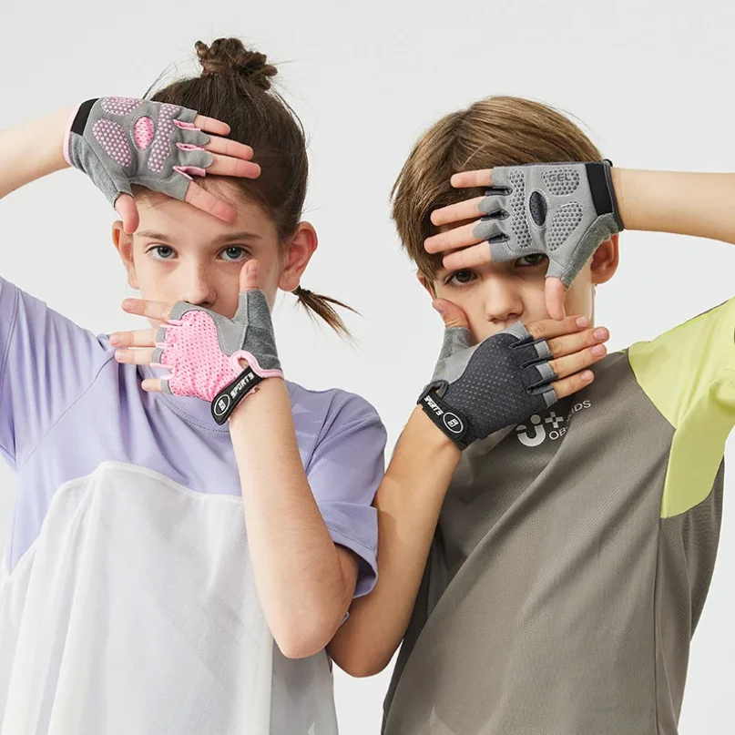 Kids Cycling Gloves Spring Summer Gel Padded Anti-Slip Boy Girl Skateboard Breathable Fitness Workout