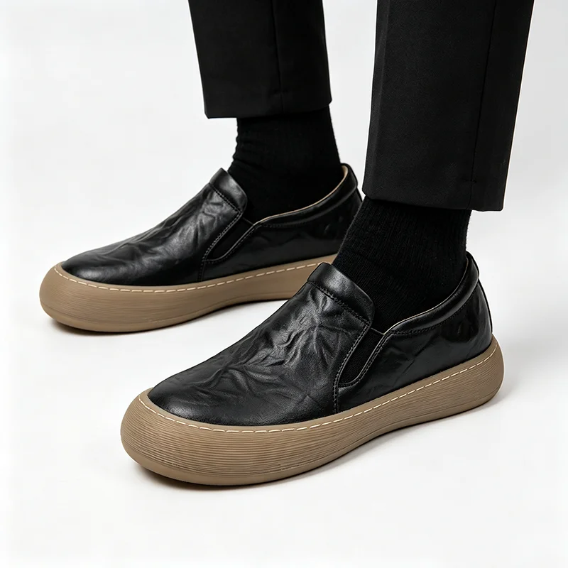 Genuine Leather Shoes Men Loafers Soft Cowhide Comfortable Mens Casual Driving Shoes Black Fashion Brand Male Footwear D989
