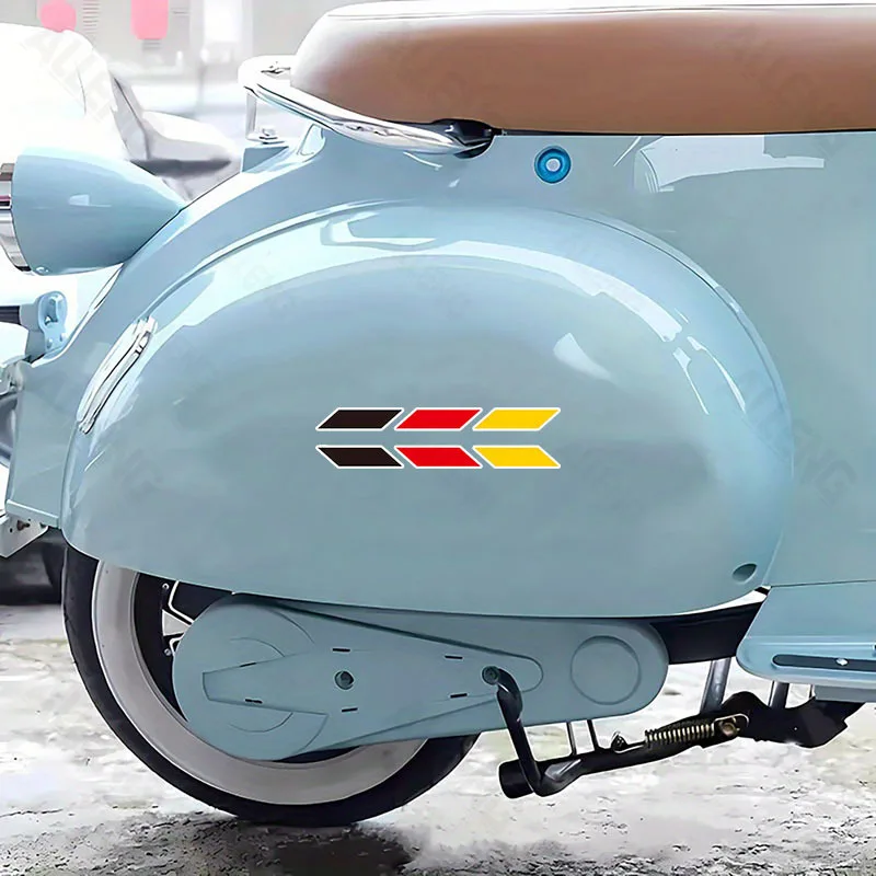 

German flag stripes for vehicles and comes in a pack of two. These uniquely shaped A large reflective sticker with