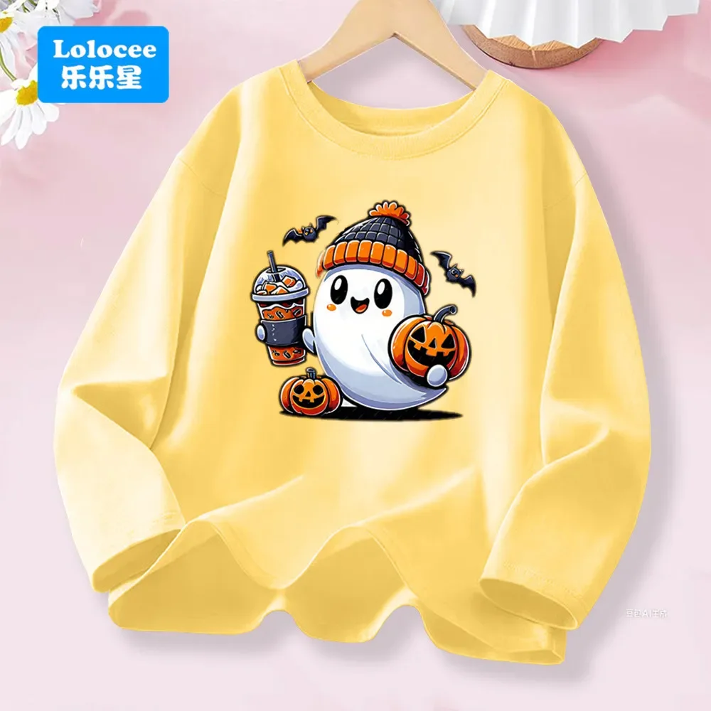 سعيد هالوين طويلة الأكمام تي شيرت للجنسين الاطفال هالوين القرع شبح طباعة تي شيرت صبي فتاة هدايا الهالوين