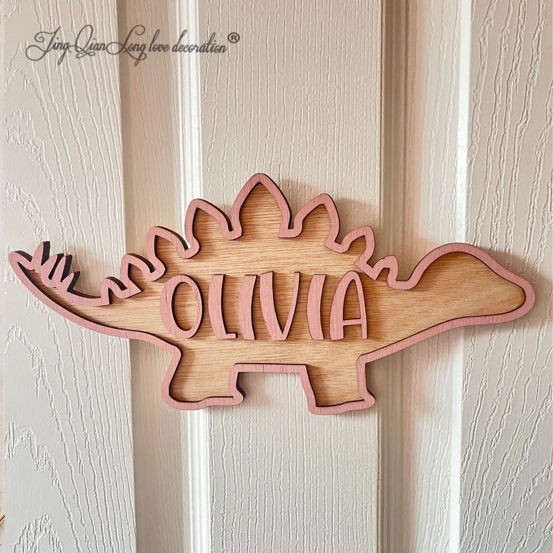Custom Personalised Pink Dinosaur Door Sign Girl Nursery Decor Custom kid name Sign wooden Dino plaque gift for baby