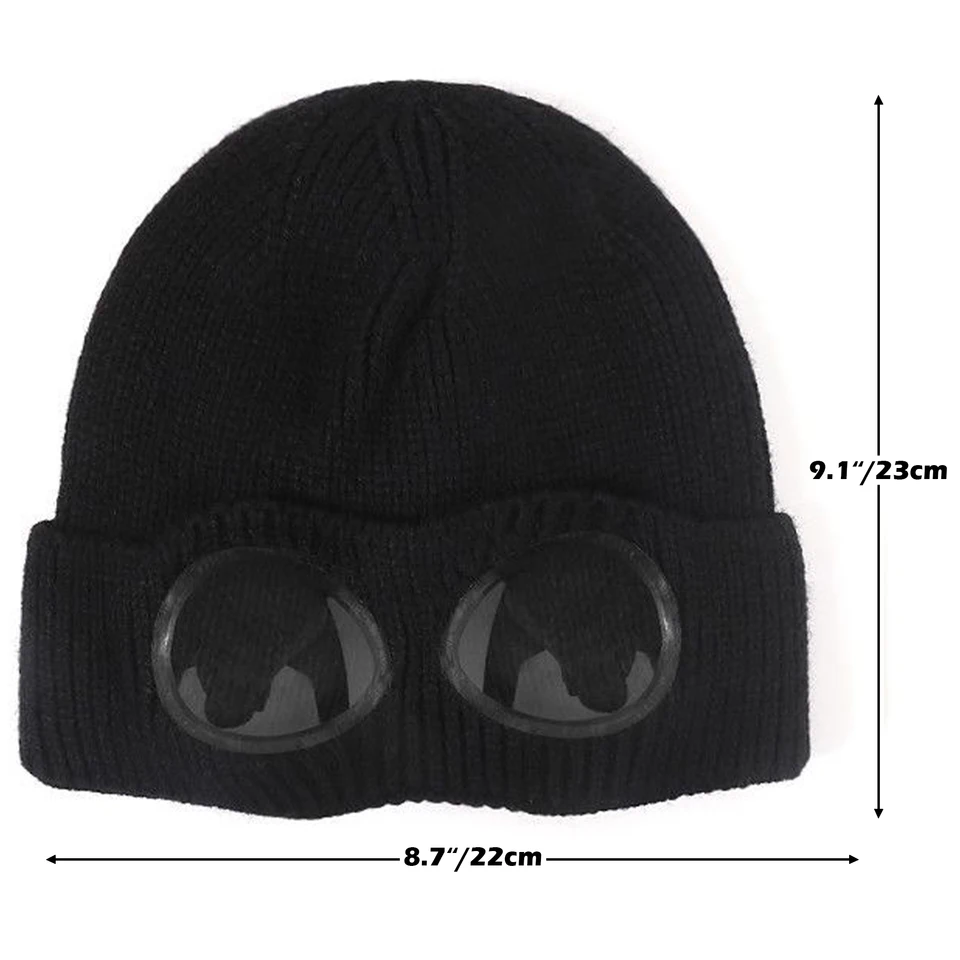 Knit Beanie Hat with Goggles Windproof Skull Cap for Men Women Fleece Lined Acrylic Warm Winter Hat Less Static Stretch Black, image 6