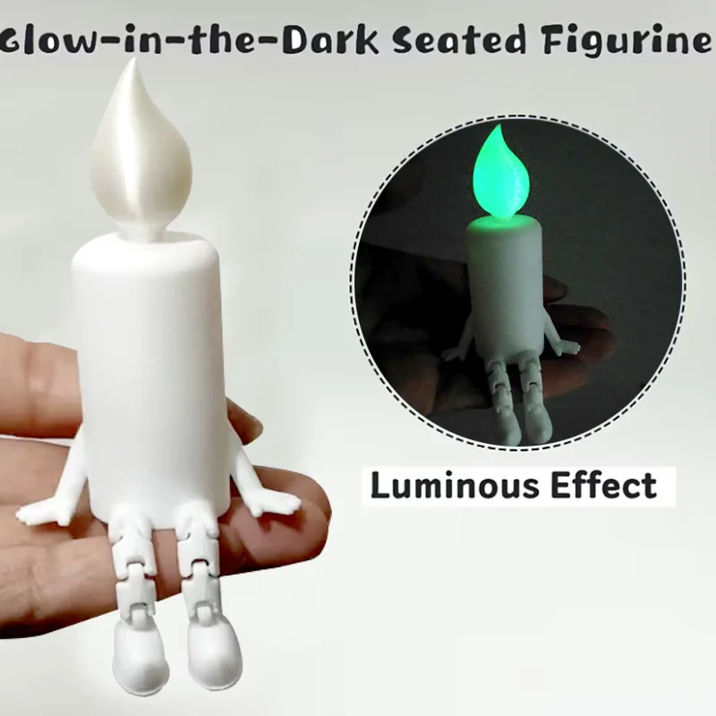 2-Piece Set of Candle-Shaped Sitting Figures, Luminous Green 3D Printed Movable Jointed Toy Figures, Luminous Home Decor Creative Model Ornaments, Entryway Decoration, Best Holiday Gift