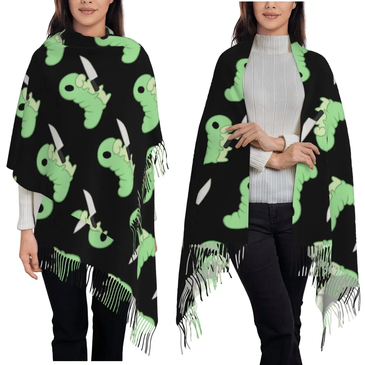 Hollow Knight Grub With A Knife Scarf Tassel Scarves for Women Soft Warm Shawls and Wraps Long Fall Winter Shawl Wrap
