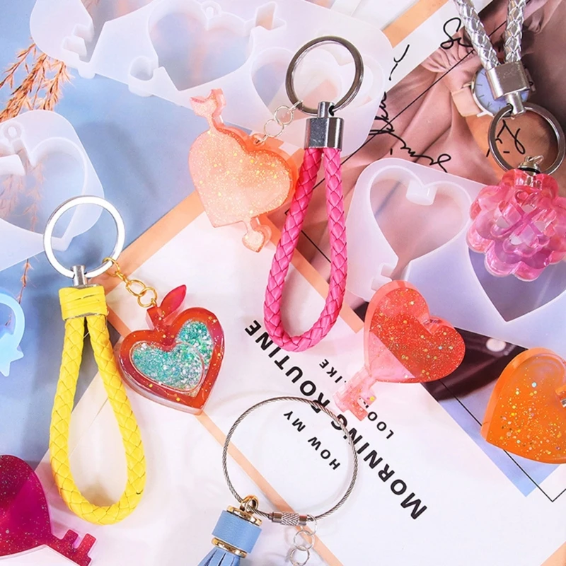 Epoxy Resin Keychain Silicone Mold Love Heart Shaped Pendant Molds Flexible Keyring Crafting Mould Handmade Ornaments