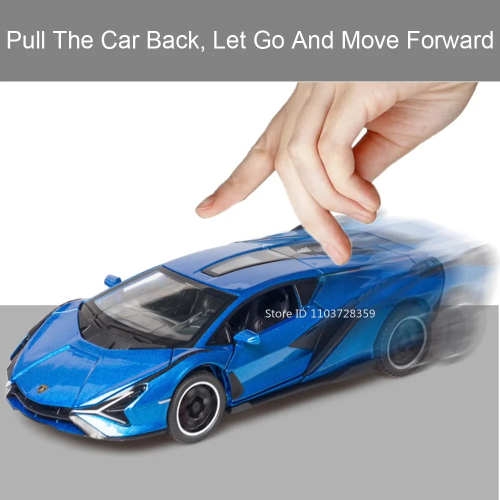 1:32 Sportwagen SIAN LP780-4 Modellspielzeug Legierung Druckguss Sound Licht Türen geöffnet zurückziehen Beliebte Supercar-Modelle für Kinder Erwachsene