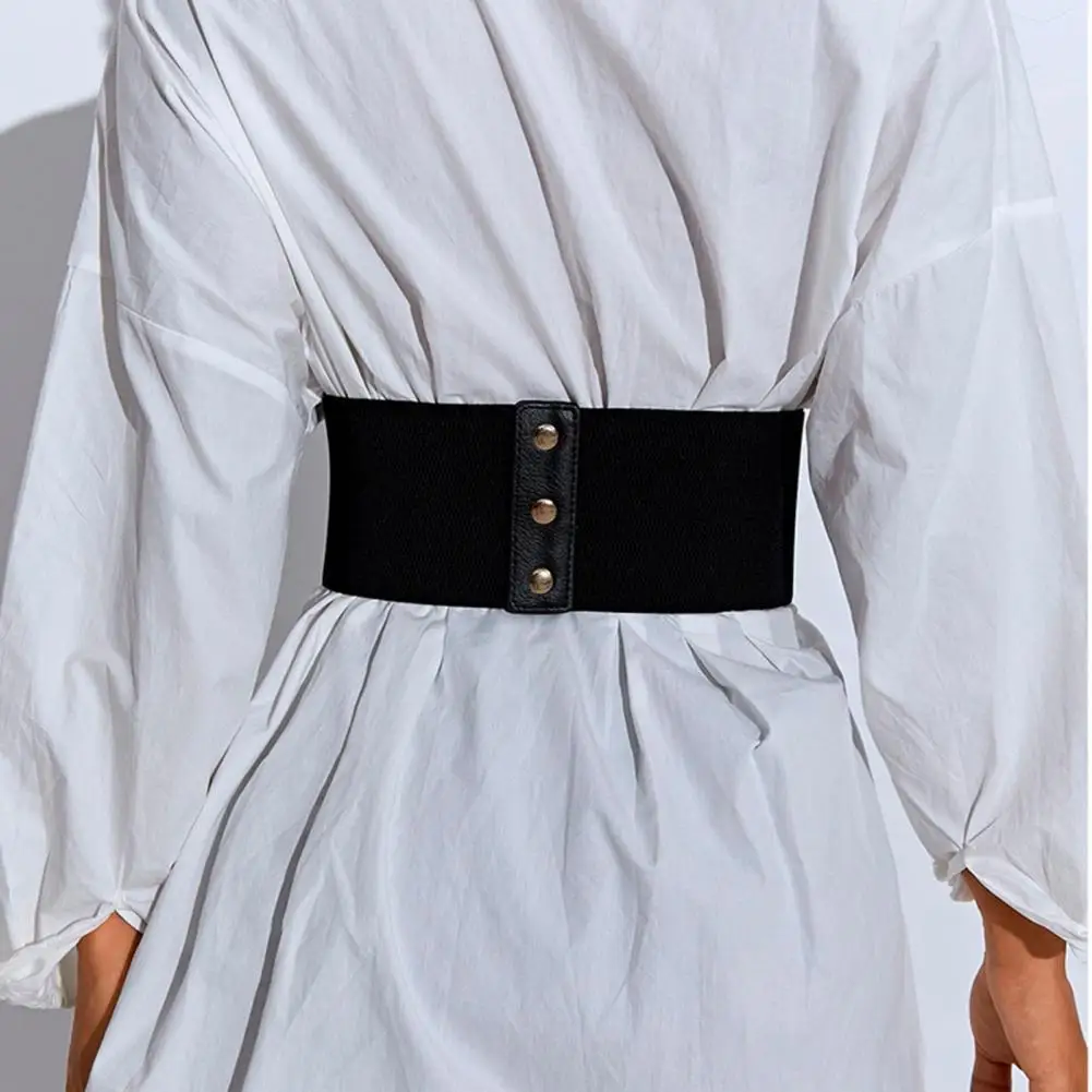 Classic Color Waist Belt Stylish Women's Wide Elastic Corset Belt in Faux Leather for Slimming Body Waistband Dress Shirt