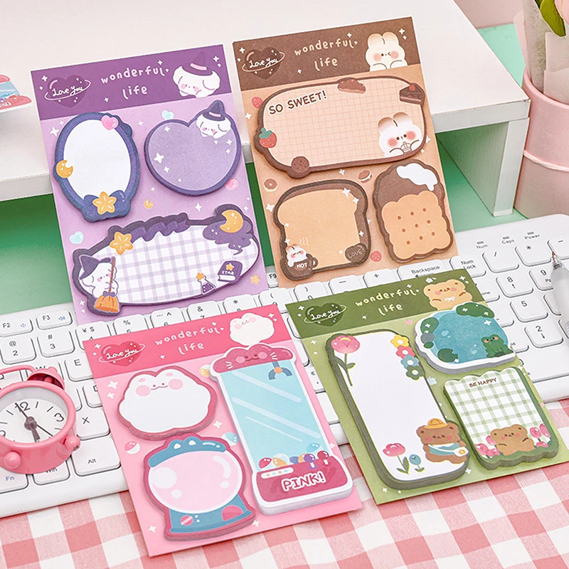 Kawaii Cartoon Strawberry Rabbit Bear Sticky Notes Memo Pad Cute Message N Times Sticky Office Stationery Supply Journal Planner