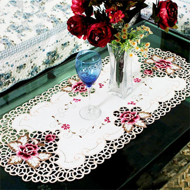 Embroidered 40*85cm Satin Fabric 1pcs Oval shape Country Style Tablecloth Lace Table Mat Decor High quality Brand new