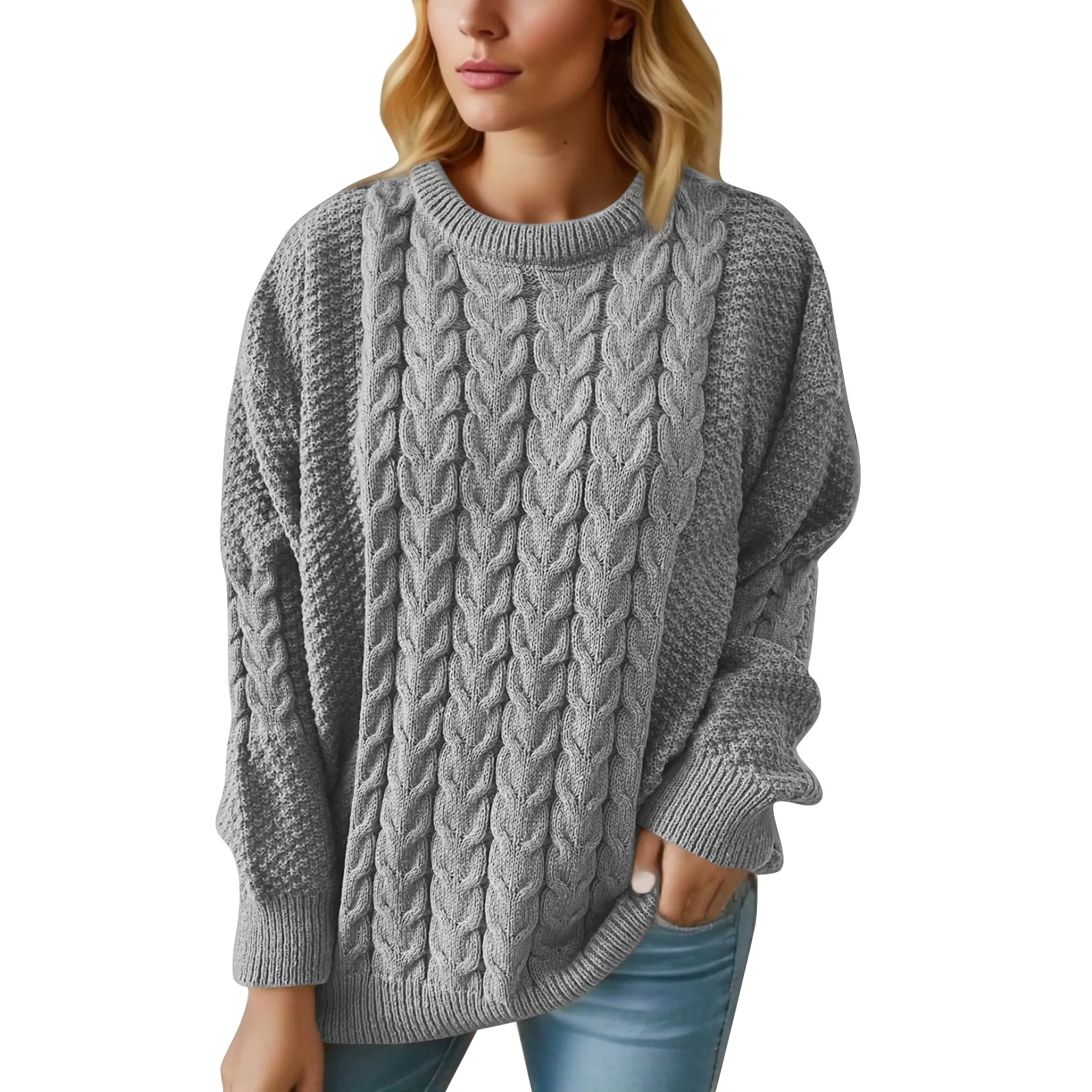 

Women Sweater Casual Pullovers Autumn Winter Basics Knitted Loose O-neck Batwing Sleeve Elegance Sweet Female Clothing