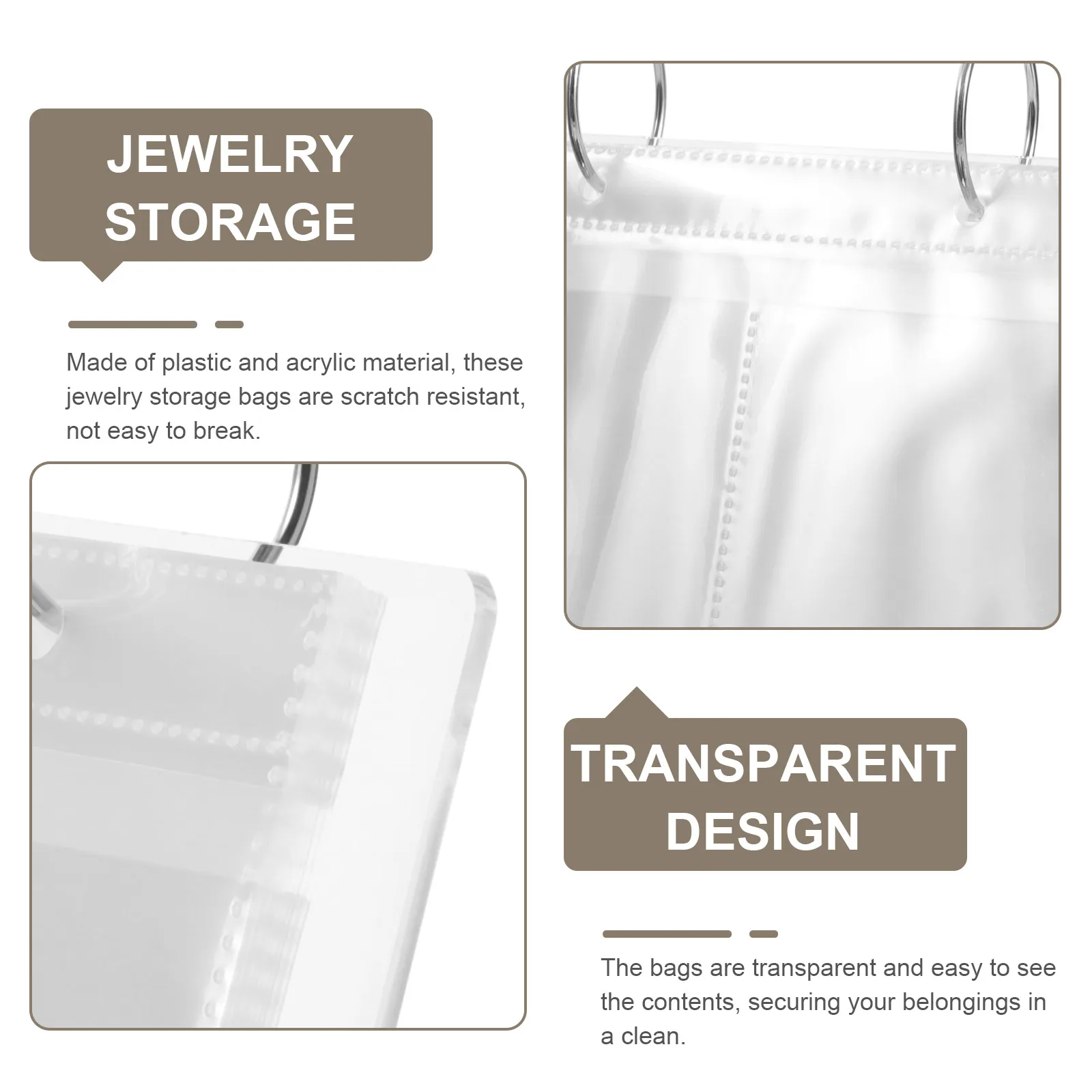 

1Set Jewelry Storage Bags Portable Clear Plastic Acrylic Organizer for Rings Earrings Necklaces Pendants Travel Home Office Use