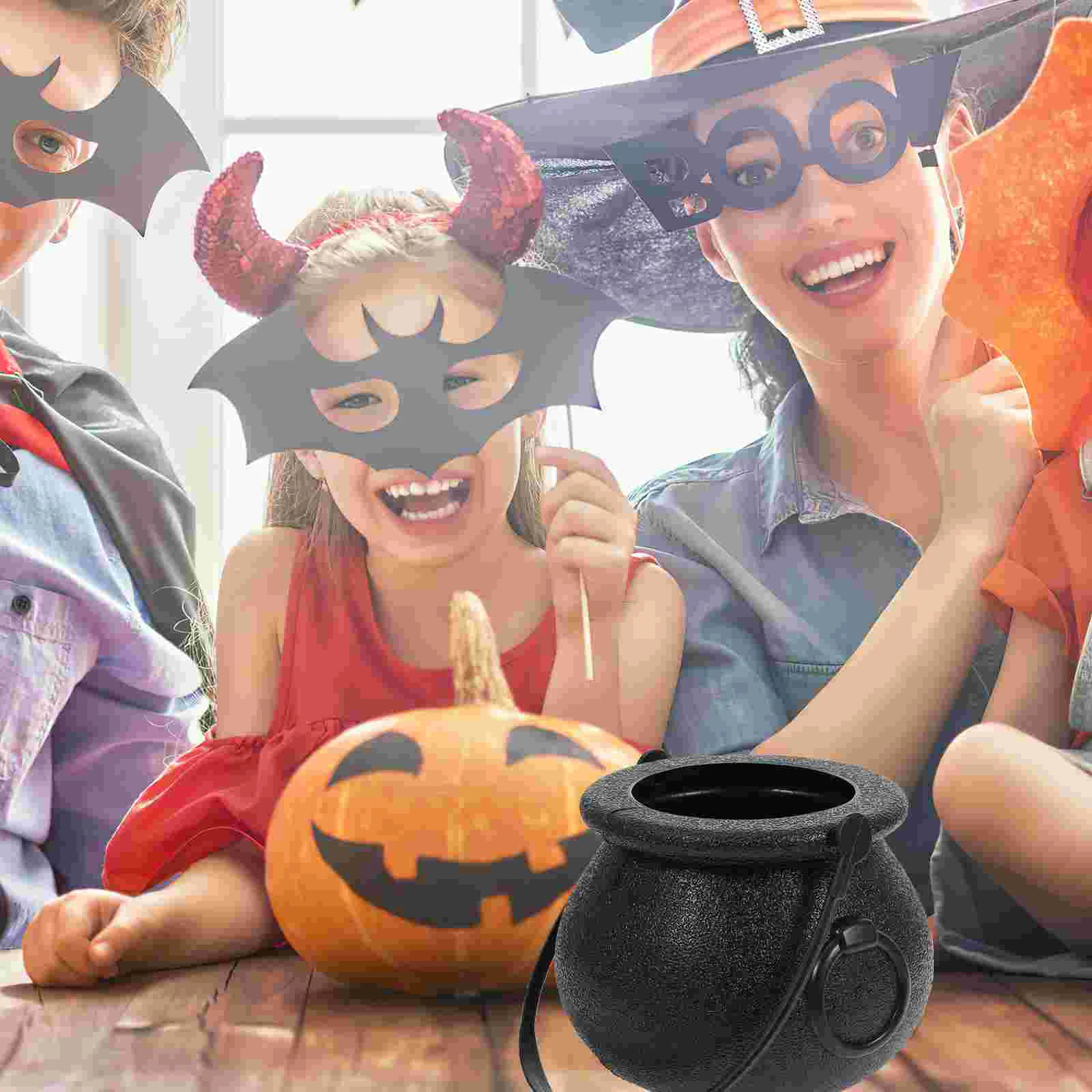 2pcs Halloween Witch Barrels Kids Portable Witch Bucket Roumf Circle Halloween Candy Storage Bucket (Black）