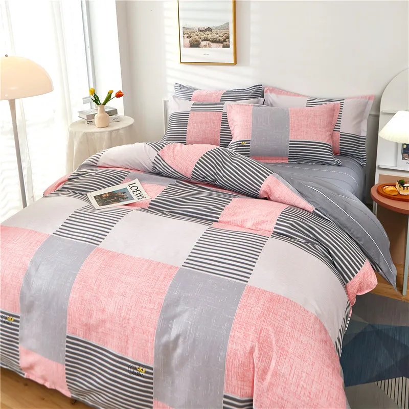 Pink Grey Patchwork Duvet Cover Set Black Striped Bedding 100% Cotton Soft Comforter Protector Cover Modern Aesthetic Room Decor