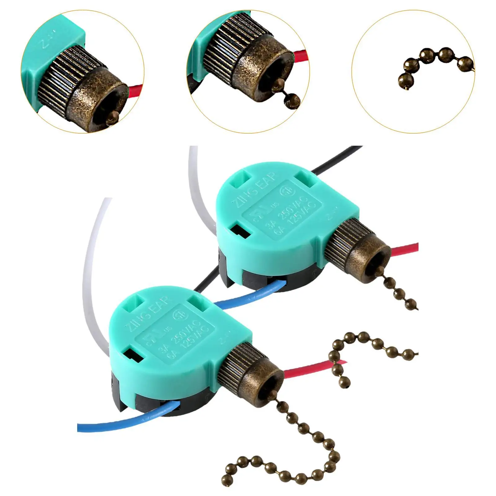 2x Ventilatore Luce Interruttore a tirante Lampada da parete Robusto accessorio per lampada Controllo a due fili Hunter Ventilatori da soffitto Tirare Interruttore a catena Controllo On-off