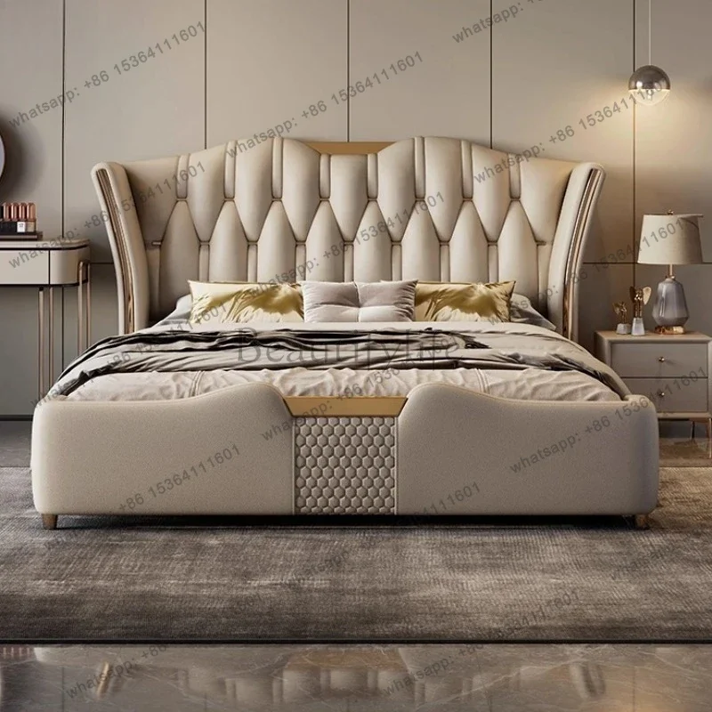 Luxury Light Luxury Leather Bed 2 People Double Beds Bed Bases Frames Bedroom Beds Frame Furniture