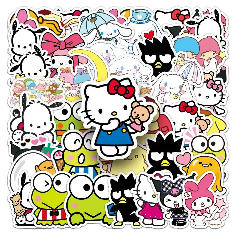 51Pcs Kawaii Sanrio Hello Kitty Stickers Children Cartoon Kuromi My Melody Cinnamoroll Pochacco Waterproof Stickers Girl Gift