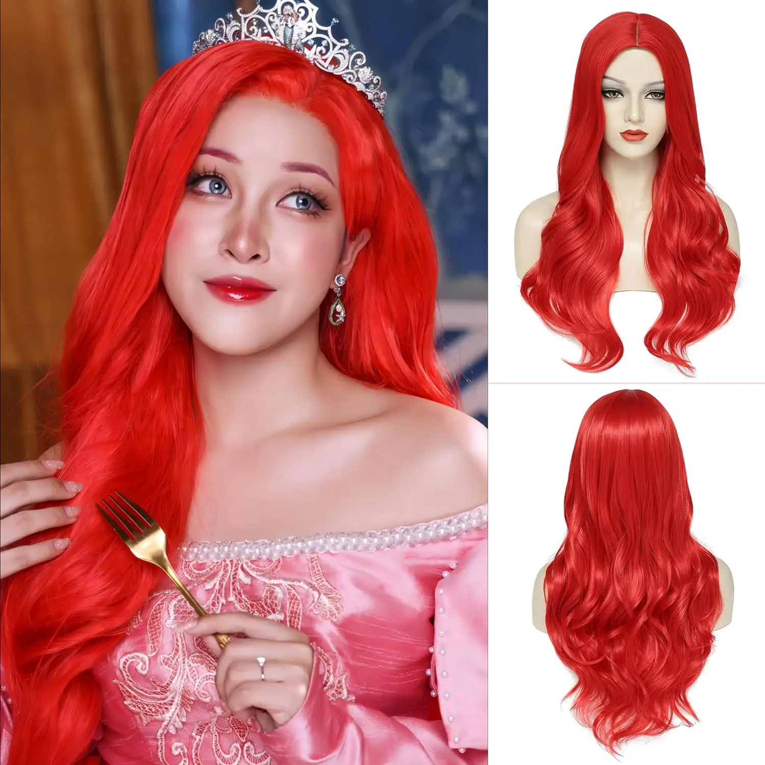 

Long Red Wig Ariel Wigs for Women Long Red Wavy Wigs Natural Looking Daily Halloween Cosplay Synthetic Wig
