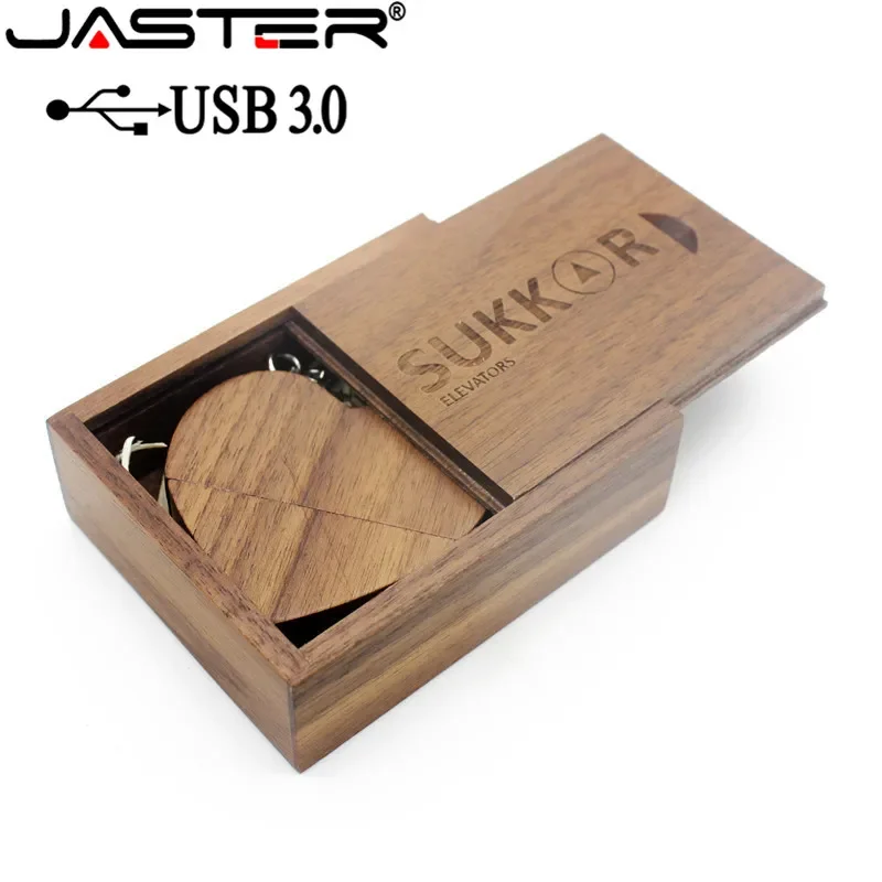 JASTER USB 3.0 with box wooden love heart model usb flash drive memory Stick 64GB 16GB 32GB 4GB wedding gifts free custom logo