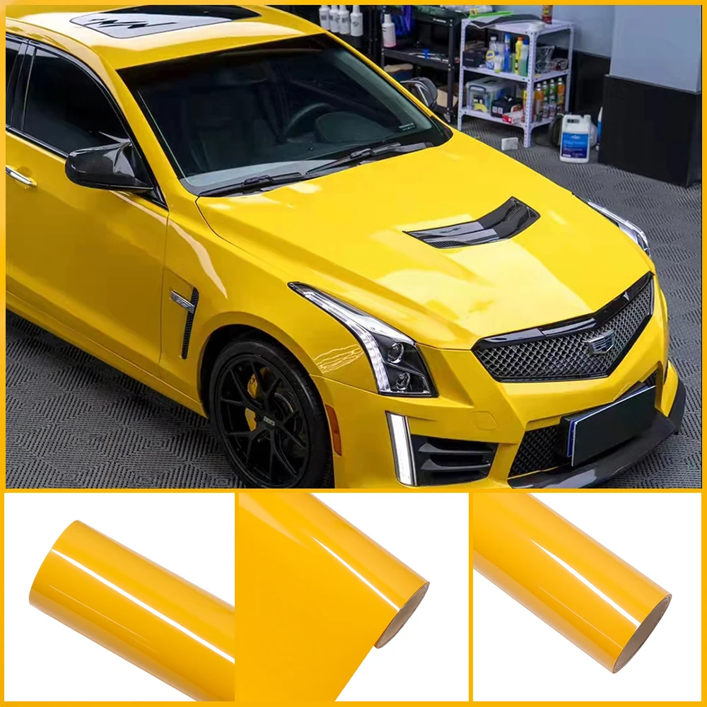 Bright Glossy Dark Yellow PET Wrap Vinyl Film Car Whole Body Decal Color DIY Protective Sticker Cover Auto Tuning Accessories