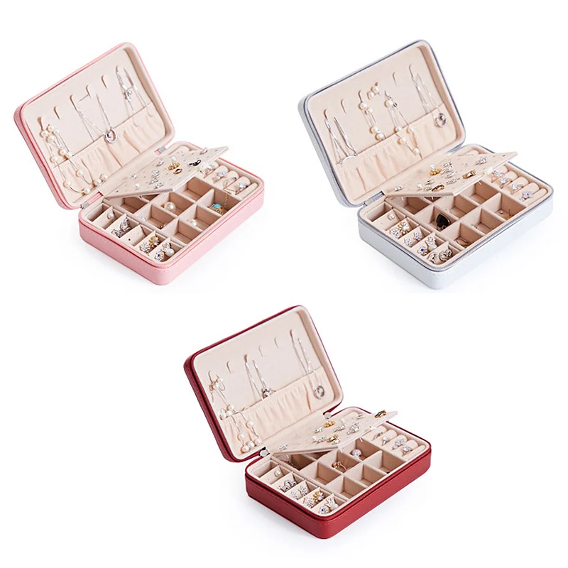 Korean Style Jewelry Box Organizer Display Storage Leather Large Big Mirror Multi-Function Necklace Earring Ring Box For Jewelry