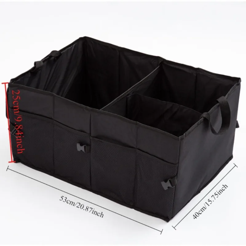 Organizador de porta-malas de carro preto dobrável - Grande capacidade com vários compartimentos para uso em acampamento que economiza espaço