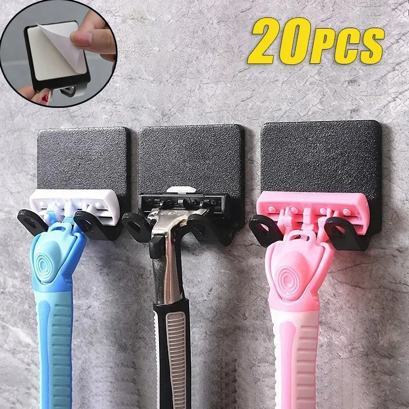 1-20PCS Razor Holder Self-adhesive Wall Razor Holder Bathroom Shelf Rack Towel Plug Sticky Hook Waterproof Hook Shaving Holder