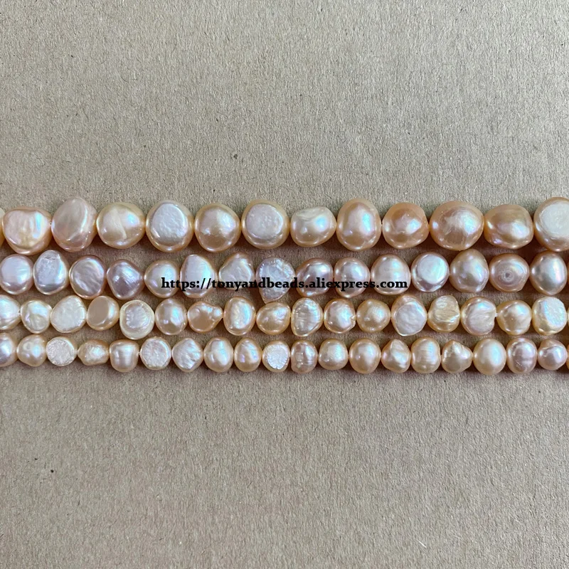 A Quality Genuine Natural Fresh Water Pearl Pink Color Flat Round Baroque Loose Beads 15