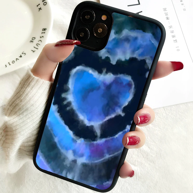 5 5S SE 2020 Phone Cover Case for iPhone 6 6S 7 8 PLUS X XS XR 11 12 13 MINI 14 PRO MAX Rubber Silicone Blue Tie Dye Heart