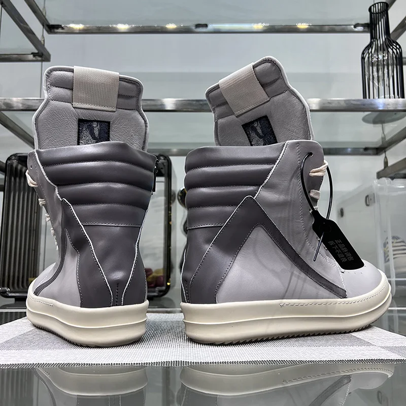 Scarpe Casual uomo High Top grigio vera pelle scarpe da ginnastica di lusso donna Geobasket Jumbo Lace Up Designer Sneaker Flats stivaletti